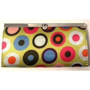 Lime Green Multi Color Polka Dot Bar Frame Clutch Flip Lock Accordion Wallet